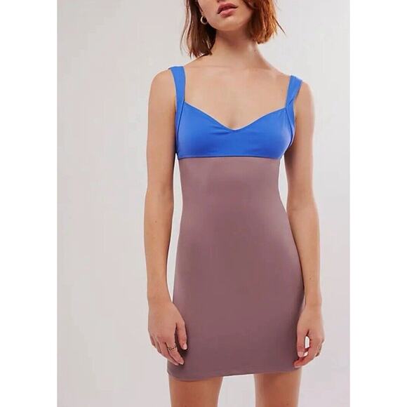 Free People Hudson Mini Slip Dazzling Blue Combo Size Medium NWOT - Picture 1 of 5